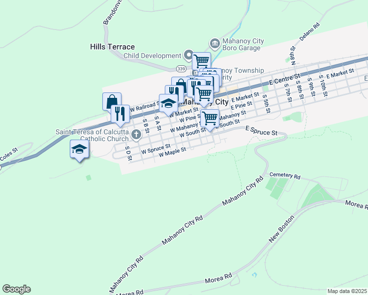 map of restaurants, bars, coffee shops, grocery stores, and more near 219 West Maple Street in Mahanoy City