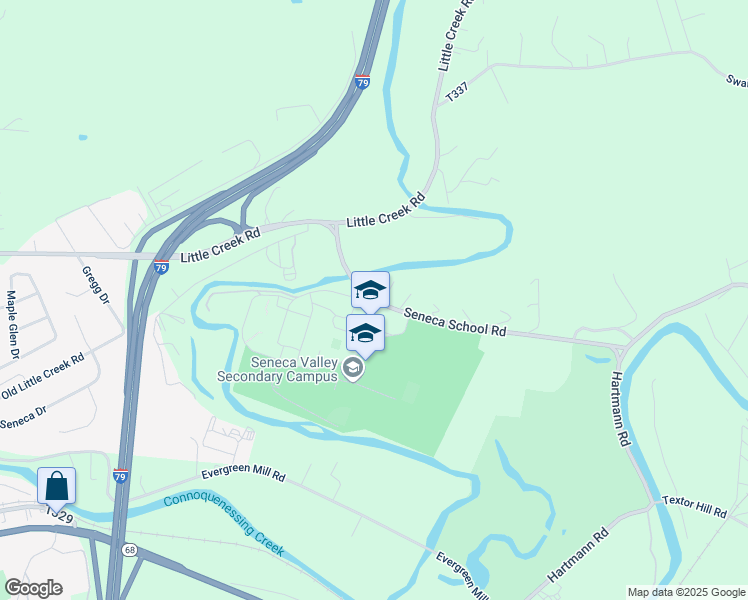 map of restaurants, bars, coffee shops, grocery stores, and more near 126 Seneca School Road in Harmony