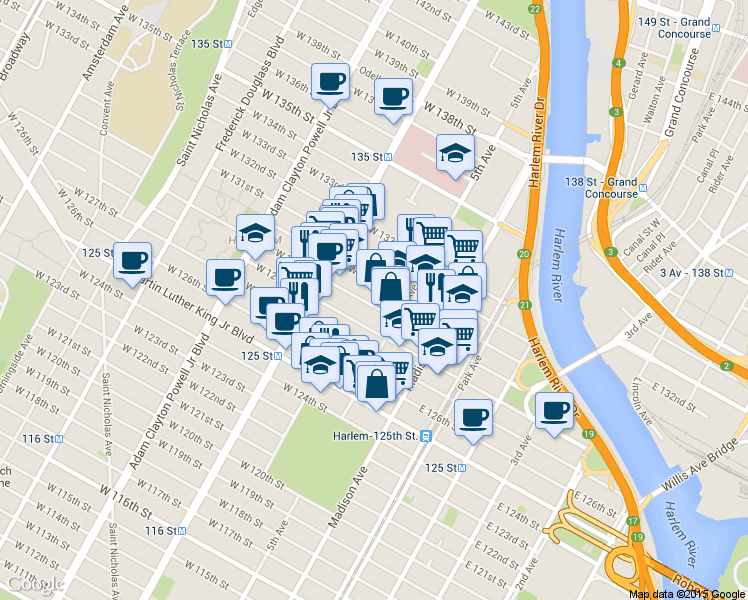 map of restaurants, bars, coffee shops, grocery stores, and more near in New York
