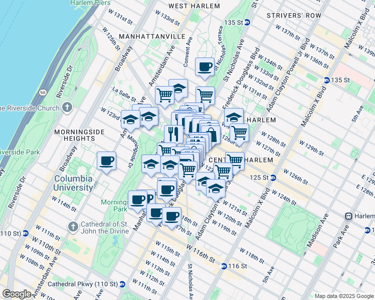 map of restaurants, bars, coffee shops, grocery stores, and more near 540 Manhattan Avenue in New York