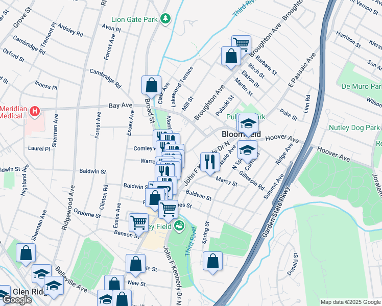 map of restaurants, bars, coffee shops, grocery stores, and more near 386 Hoover Avenue in Bloomfield