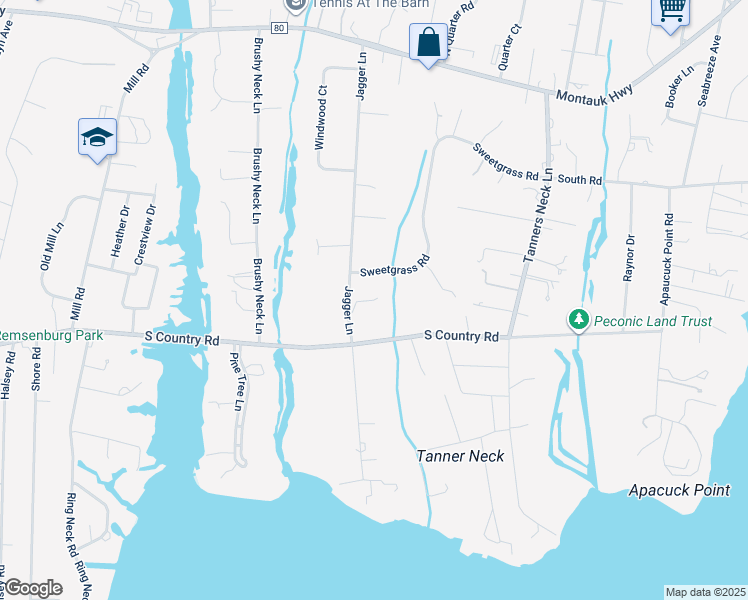 map of restaurants, bars, coffee shops, grocery stores, and more near 42 South Country Road in Westhampton