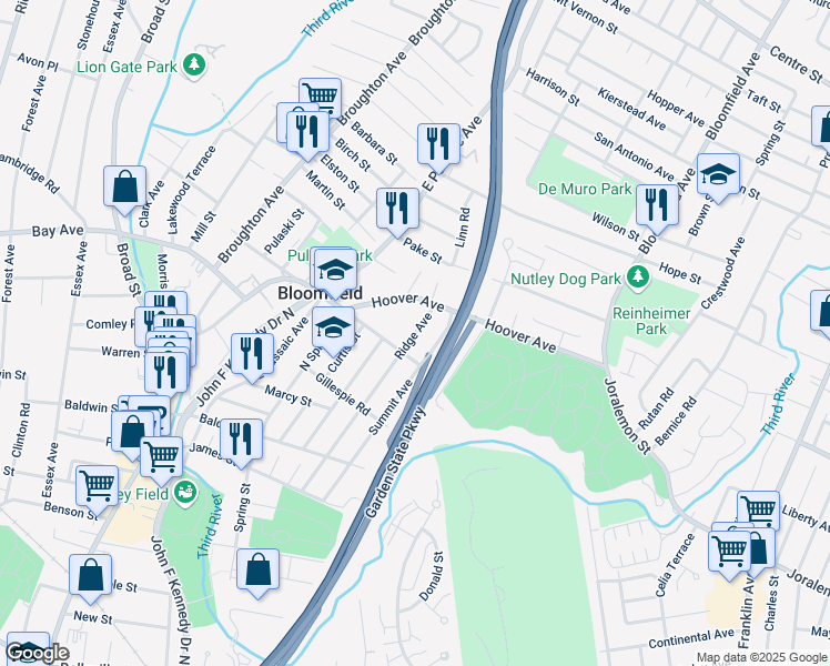 map of restaurants, bars, coffee shops, grocery stores, and more near 74 Valentine Road in Bloomfield