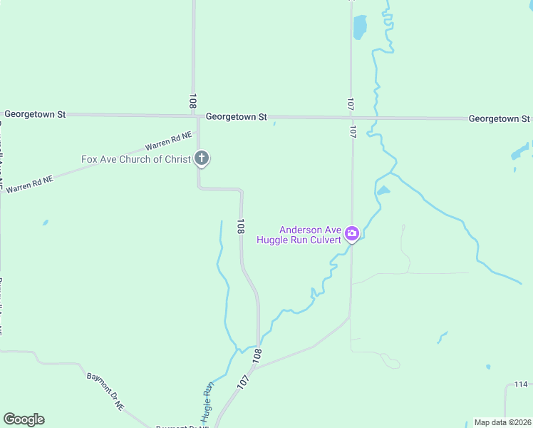 map of restaurants, bars, coffee shops, grocery stores, and more near 2610 Fox Avenue Northeast in Minerva