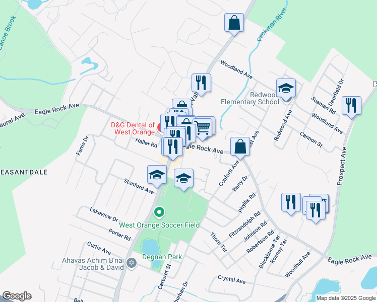 map of restaurants, bars, coffee shops, grocery stores, and more near 634-638 Eagle Rock Avenue in West Orange