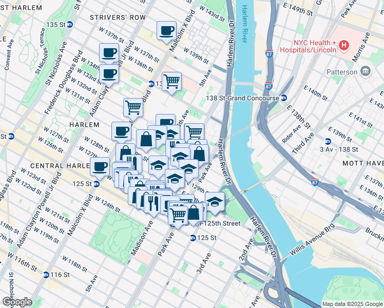 map of restaurants, bars, coffee shops, grocery stores, and more near 2081 Madison Avenue in New York