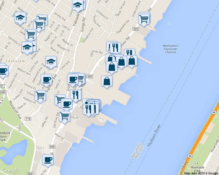map of restaurants, bars, coffee shops, grocery stores, and more near 610 Stockton Court in Edgewater
