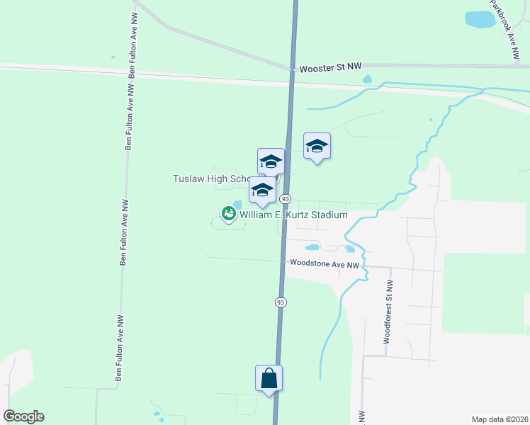 map of restaurants, bars, coffee shops, grocery stores, and more near 1723 Manchester Avenue Northwest in Massillon