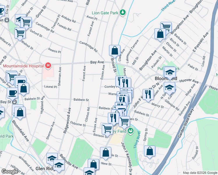 map of restaurants, bars, coffee shops, grocery stores, and more near 28 Vernon Terrace in Bloomfield