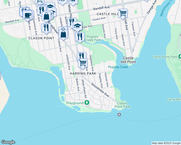 map of restaurants, bars, coffee shops, grocery stores, and more near 232 Newman Avenue in Bronx