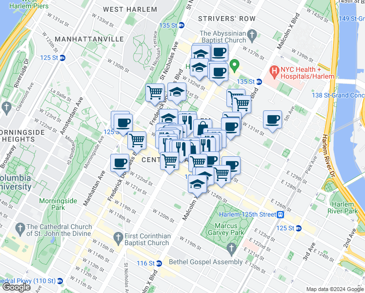 map of restaurants, bars, coffee shops, grocery stores, and more near in New York