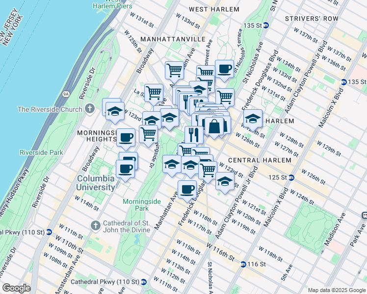 map of restaurants, bars, coffee shops, grocery stores, and more near in New York