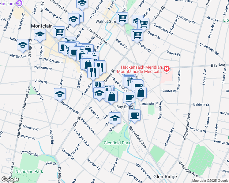 map of restaurants, bars, coffee shops, grocery stores, and more near 50 Pine Street in Montclair