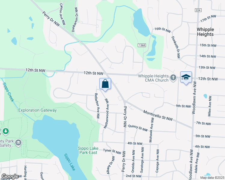map of restaurants, bars, coffee shops, grocery stores, and more near 1119 Perry Drive Northwest in Canton