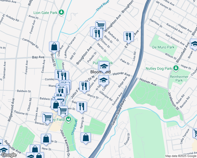 map of restaurants, bars, coffee shops, grocery stores, and more near in Bloomfield