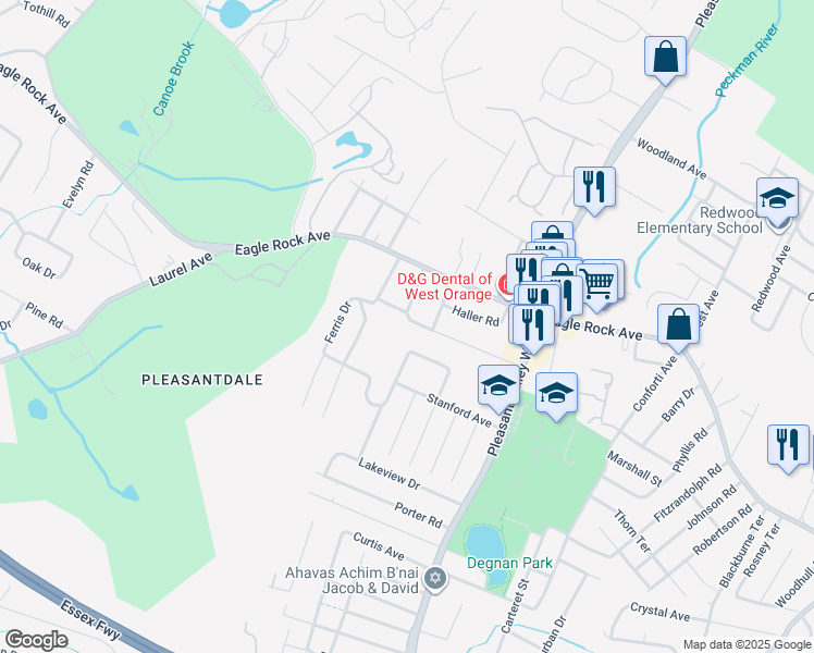 map of restaurants, bars, coffee shops, grocery stores, and more near 50 Greenwood Avenue in West Orange