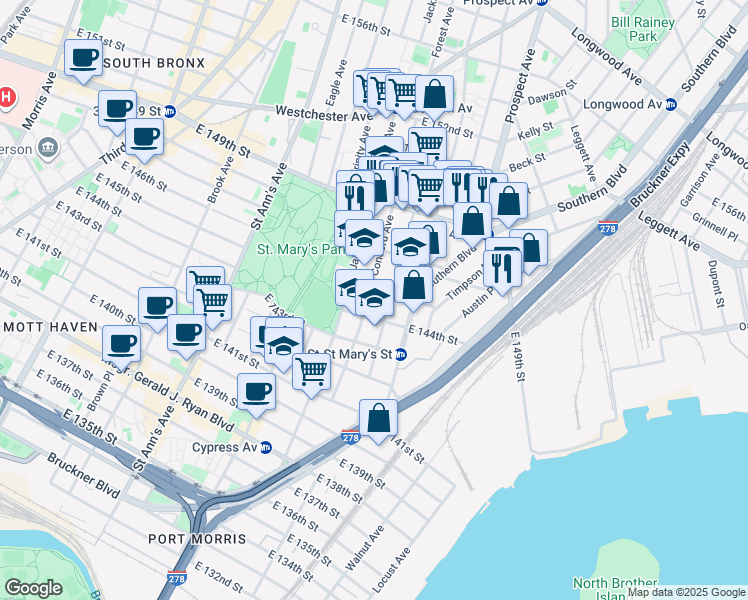 map of restaurants, bars, coffee shops, grocery stores, and more near 441 Concord Avenue in Bronx