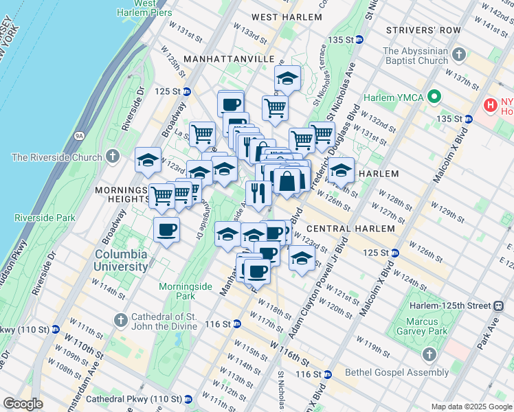 map of restaurants, bars, coffee shops, grocery stores, and more near in New York