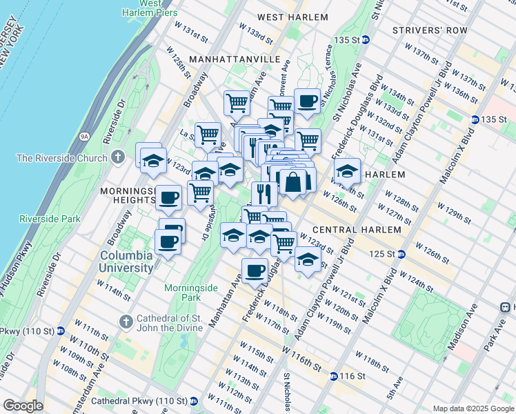 map of restaurants, bars, coffee shops, grocery stores, and more near in New York