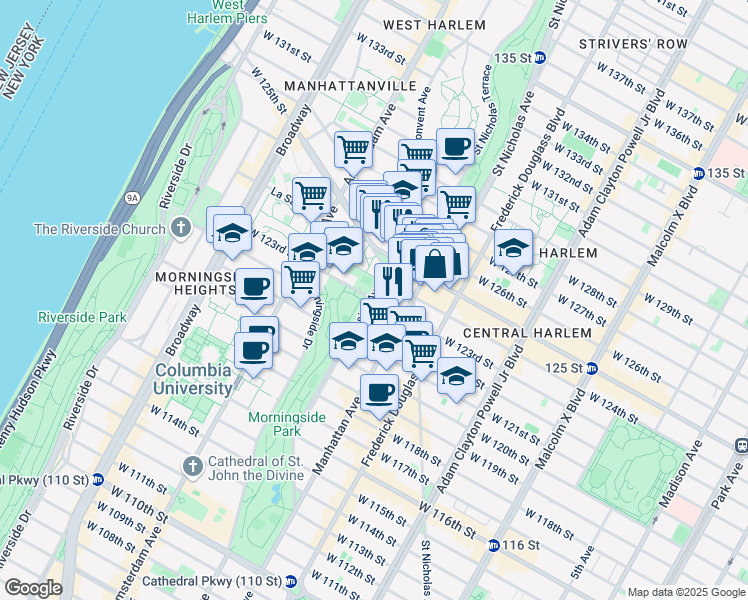 map of restaurants, bars, coffee shops, grocery stores, and more near in New York