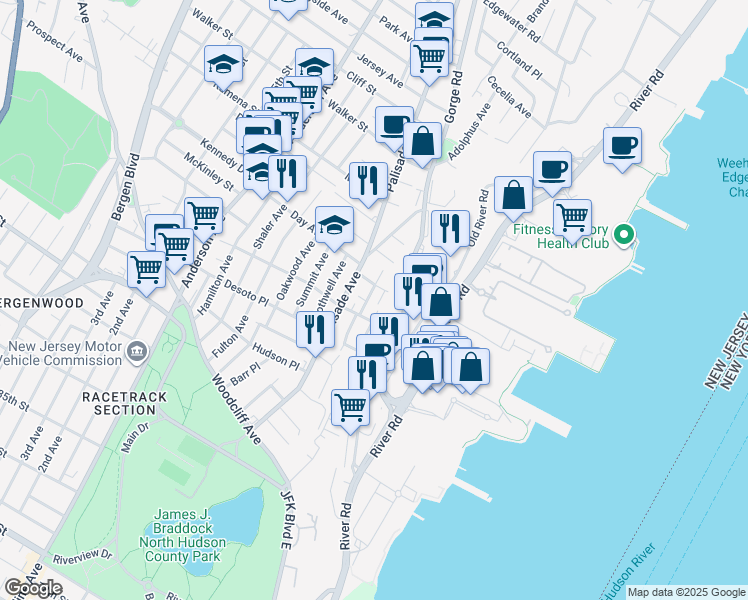 map of restaurants, bars, coffee shops, grocery stores, and more near 7 Laird Place in Cliffside Park