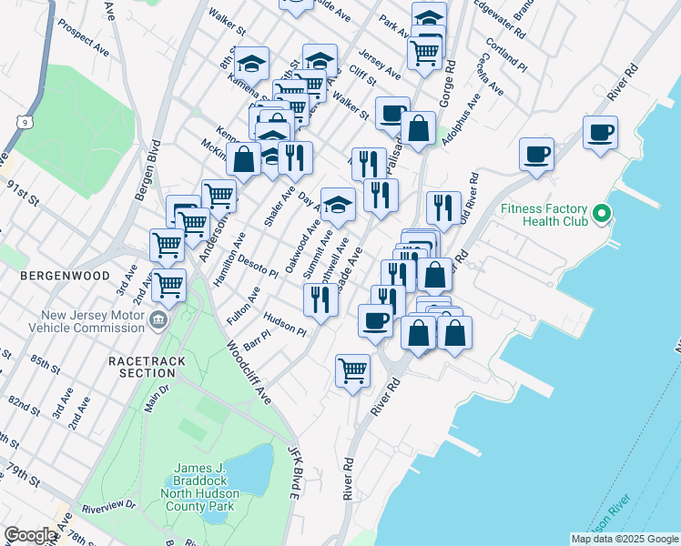 map of restaurants, bars, coffee shops, grocery stores, and more near 171 Palisade Avenue in Cliffside Park