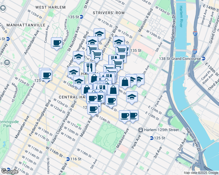 map of restaurants, bars, coffee shops, grocery stores, and more near 370 Lenox Avenue in New York