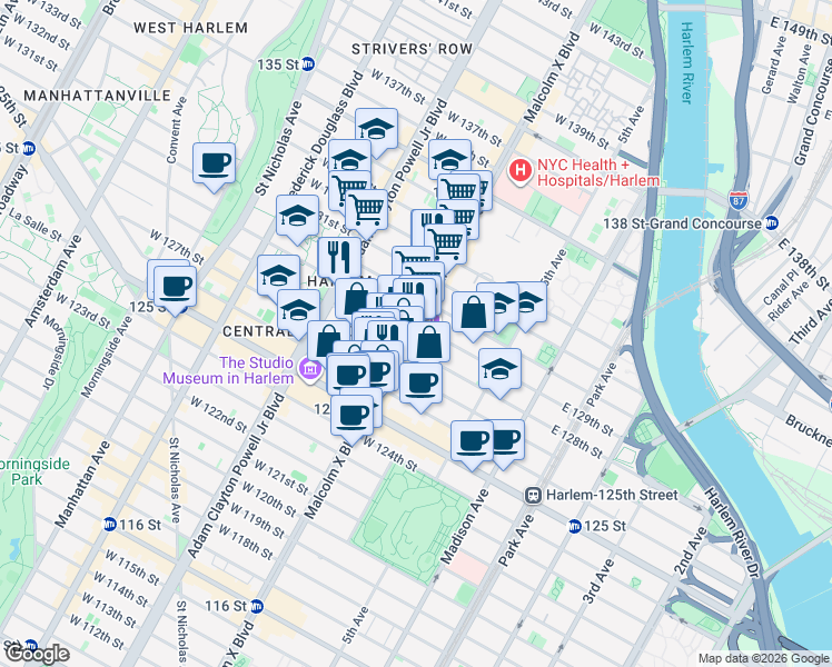 map of restaurants, bars, coffee shops, grocery stores, and more near in New York