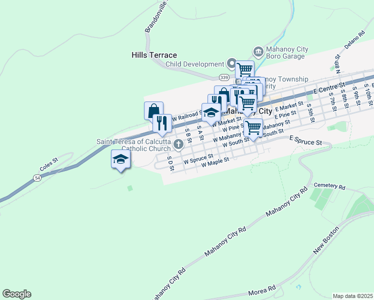 map of restaurants, bars, coffee shops, grocery stores, and more near 514 West Mahanoy Street in Mahanoy City