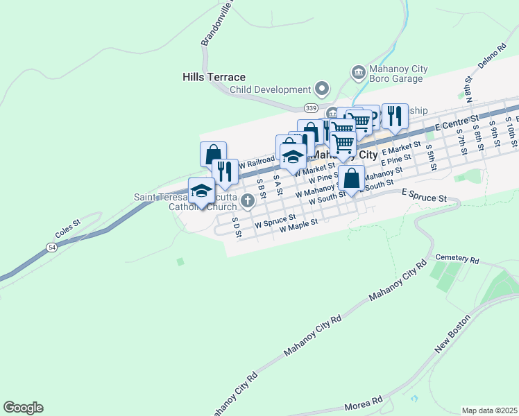 map of restaurants, bars, coffee shops, grocery stores, and more near 514 West Mahanoy Street in Mahanoy City