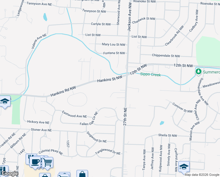 map of restaurants, bars, coffee shops, grocery stores, and more near 1119 Jackson Avenue Northwest in Massillon