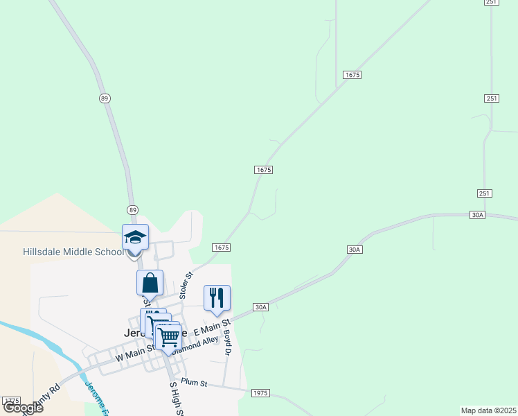 map of restaurants, bars, coffee shops, grocery stores, and more near 335 County Road 1675 in Jeromesville