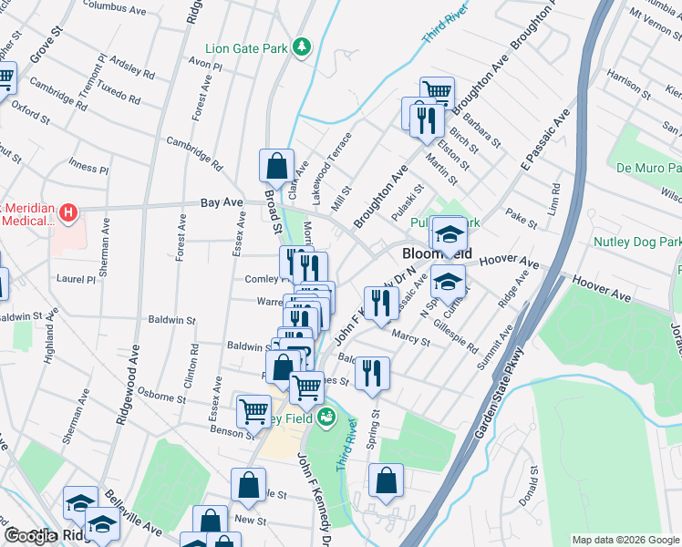 map of restaurants, bars, coffee shops, grocery stores, and more near 33 Morris Place in Bloomfield
