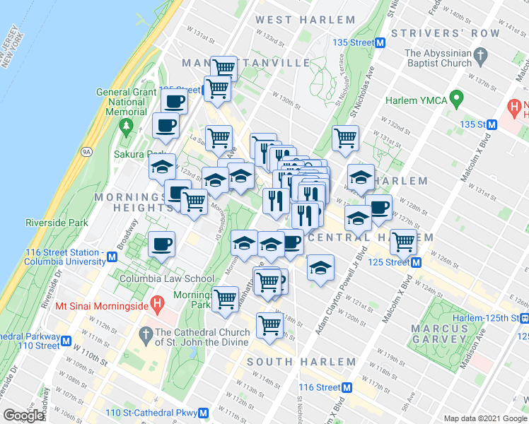 map of restaurants, bars, coffee shops, grocery stores, and more near in New York