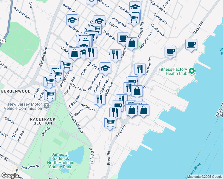 map of restaurants, bars, coffee shops, grocery stores, and more near 171 Palisade Avenue in Cliffside Park