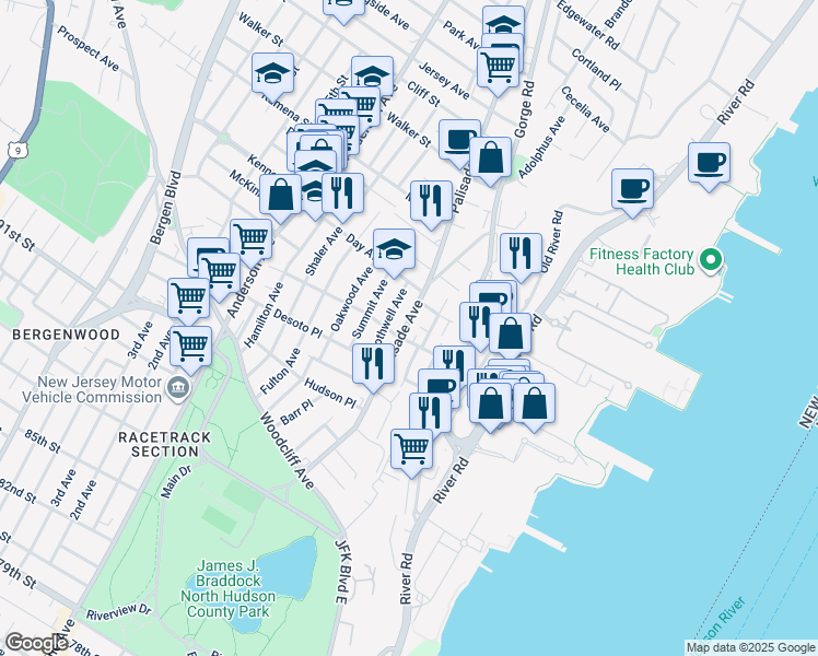 map of restaurants, bars, coffee shops, grocery stores, and more near 171 Palisade Avenue in Cliffside Park