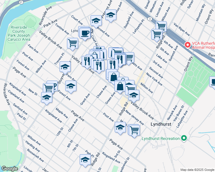 map of restaurants, bars, coffee shops, grocery stores, and more near 464470 Valley Brook Avenue in Lyndhurst
