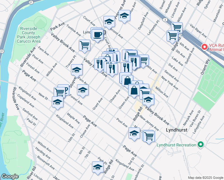 map of restaurants, bars, coffee shops, grocery stores, and more near 464470 Valley Brook Avenue in Lyndhurst