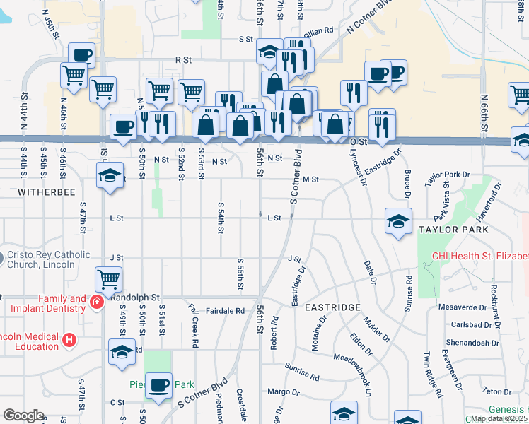 map of restaurants, bars, coffee shops, grocery stores, and more near 5625 Lenox Avenue in Lincoln