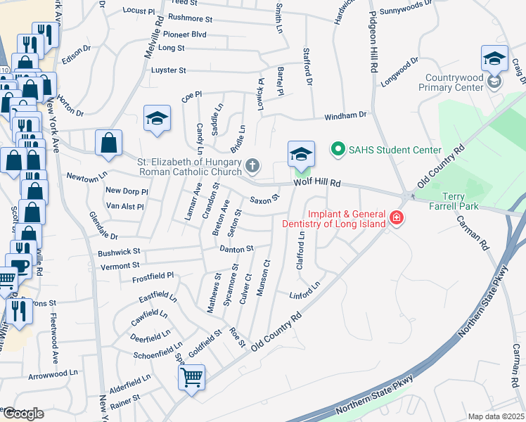 map of restaurants, bars, coffee shops, grocery stores, and more near 7 Gaston Street in Melville
