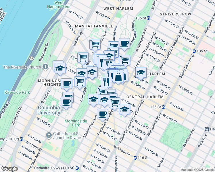 map of restaurants, bars, coffee shops, grocery stores, and more near in New York