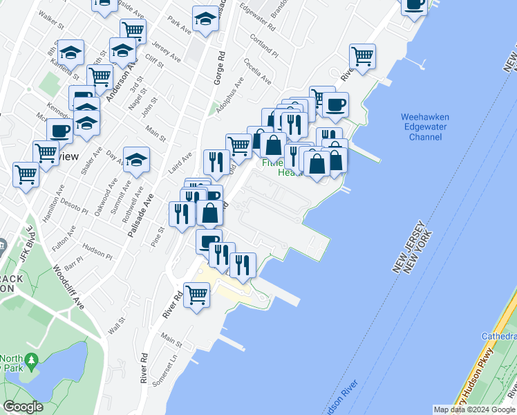 map of restaurants, bars, coffee shops, grocery stores, and more near in Edgewater