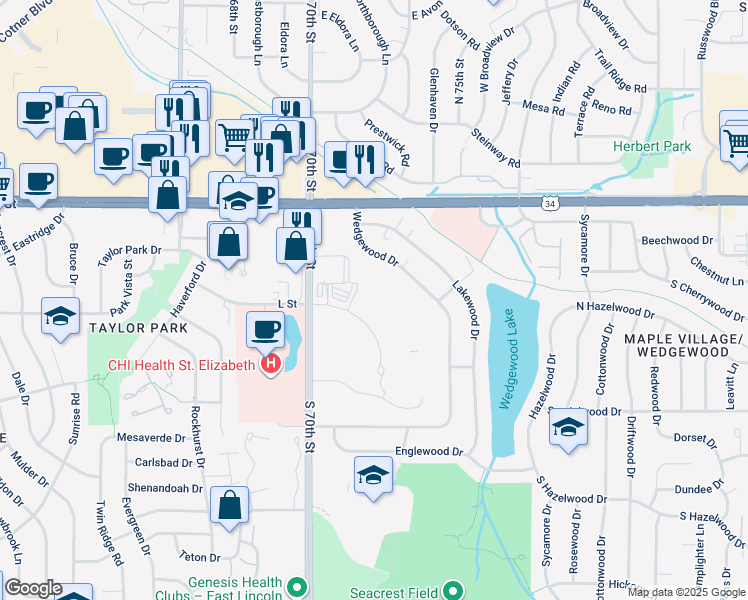 map of restaurants, bars, coffee shops, grocery stores, and more near 445 Henry Street in Lincoln