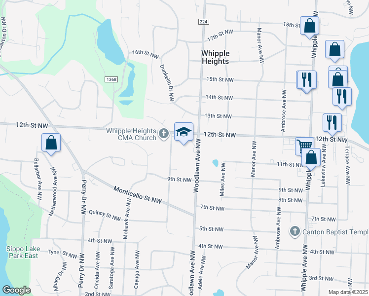 map of restaurants, bars, coffee shops, grocery stores, and more near 4800 12th Street Northwest in Canton