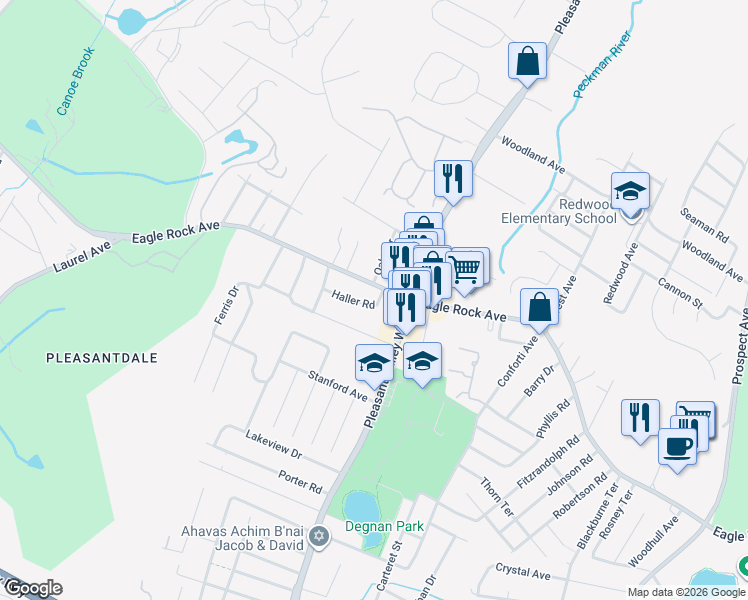 map of restaurants, bars, coffee shops, grocery stores, and more near 670 Eagle Rock Avenue in West Orange