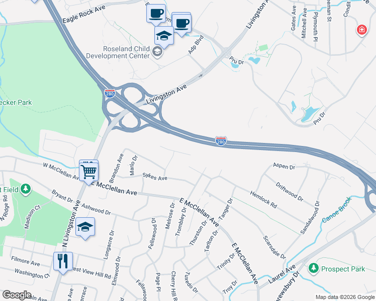 map of restaurants, bars, coffee shops, grocery stores, and more near 87 Palmer Drive in Livingston