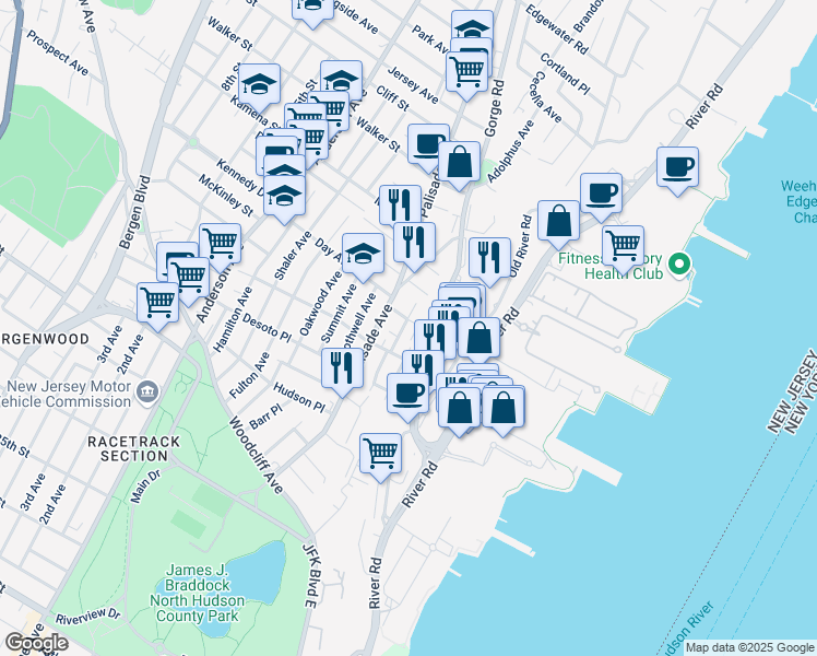 map of restaurants, bars, coffee shops, grocery stores, and more near 7 Laird Place in Cliffside Park