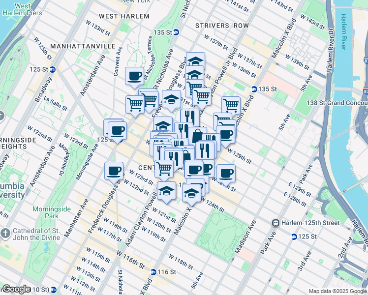 map of restaurants, bars, coffee shops, grocery stores, and more near in New York