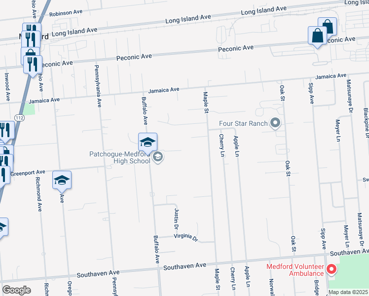 map of restaurants, bars, coffee shops, grocery stores, and more near 181 Buffalo Avenue in Medford