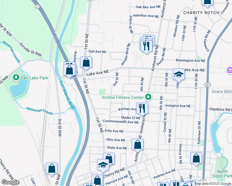 map of restaurants, bars, coffee shops, grocery stores, and more near 1130 2nd Street Northeast in Massillon